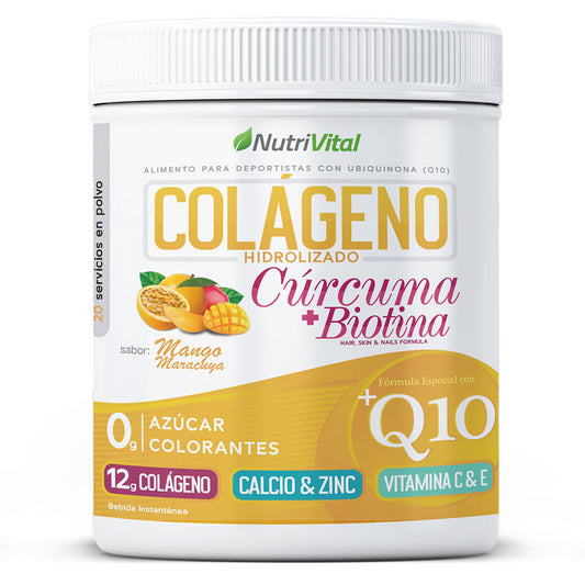 Colágeno Hidrolizado Q10 + Cúrcuma y Biotina 300 Grs Nutrivital