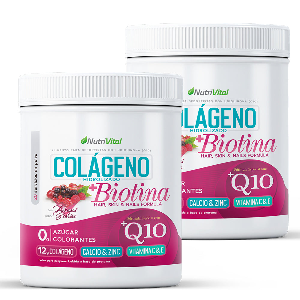 Pack 2 Colágenos Hidrolizado 12g + Biotina + Coenzima Q10 300 Grs Nutrivital