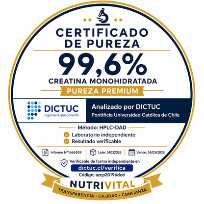 Creatina Monohidratada 300g Chile | 99,6% Pureza Certificada | Nutrivital