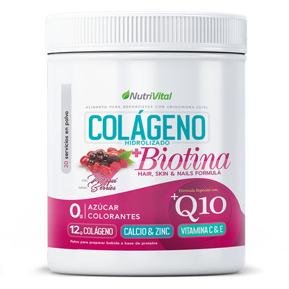 Colágeno Hidrolizado 12g + Biotina + Coenzima Q10 300 Grs Nutrivital