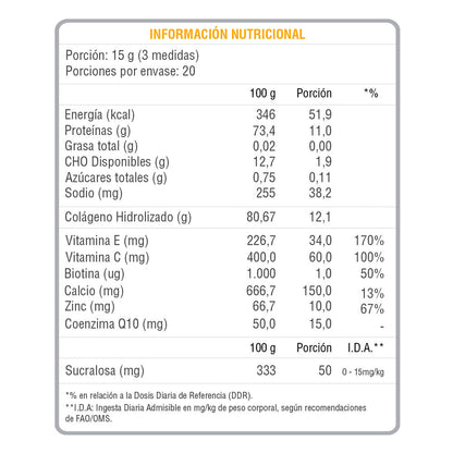 Colágeno Hidrolizado Q10 + Cúrcuma y Biotina 300 Grs Nutrivital