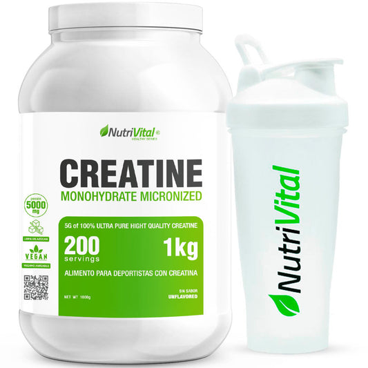 Pack Creatina Monohidratada 1 Kg + Shaker Blanco 600 Ml Nutrivital