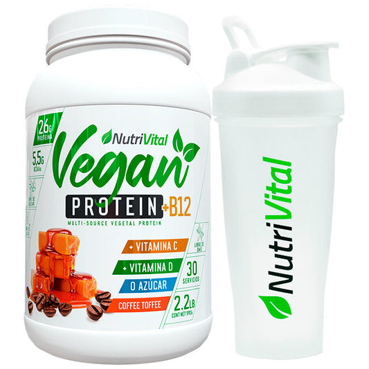 Pack Proteína Vegana con B12 2,2 lbs + shaker 600 ml Nutrivital