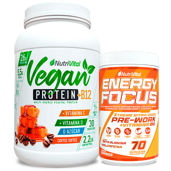 Pack Vegan Protein + B12 2.2 Lbs   + Energy Focus Pre-Work Nutrivital